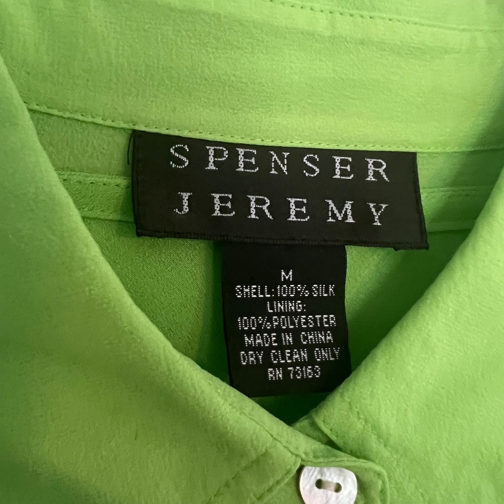 Spenser Jeremy Lime Green 100% Silk Short Sleeve Button Up Blouse & Tank Set M - Picture 3 of 12